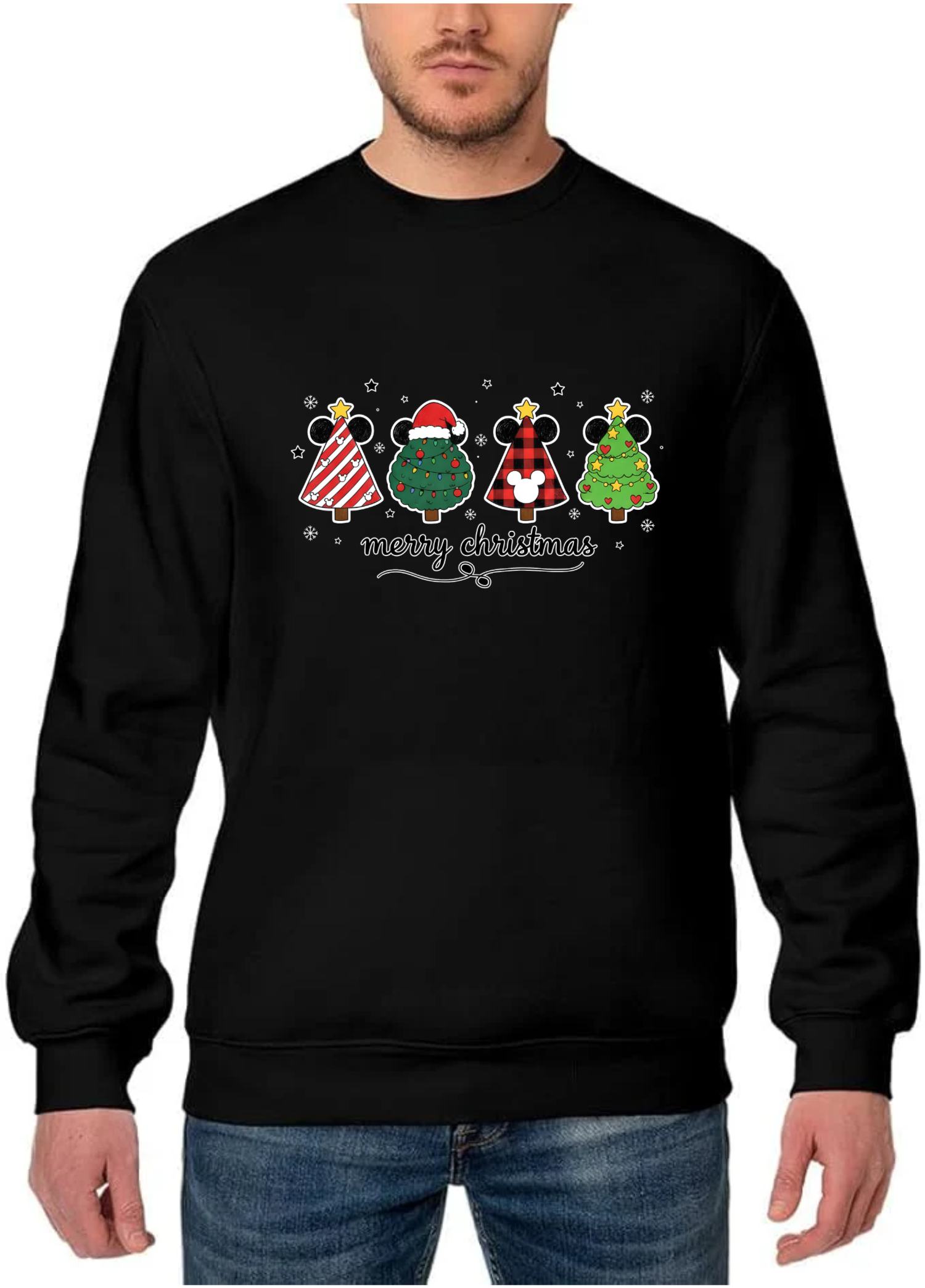 Whimsical Mickey Christmas Tree Lineup Sweatshirt – Cute Festive Holiday Disney-Inspired Jumper