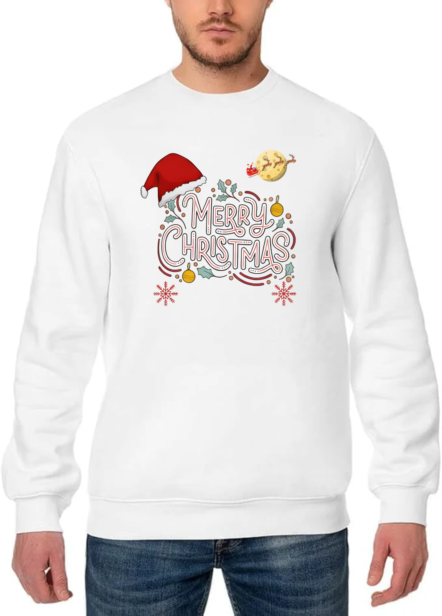 Whimsical Hand-Drawn “Merry Christmas” Typography Sweatshirt - White