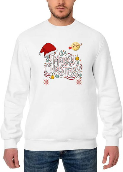 Whimsical Hand-Drawn “Merry Christmas” Typography Sweatshirt - White