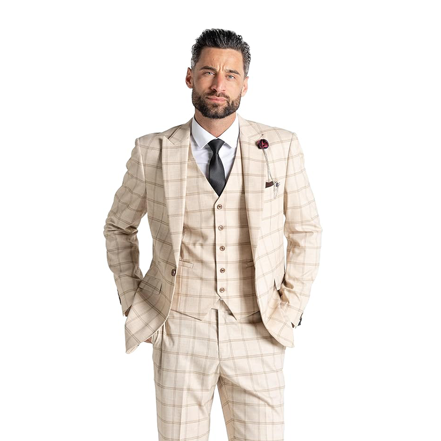 Oxford Brown Checked 3-Piece Tailored Fit Suit for Men