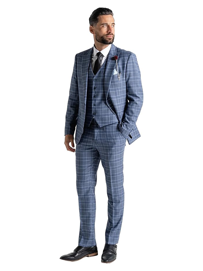 Kensington Men’s Blue Check 3-Piece Tailored Fit Suit