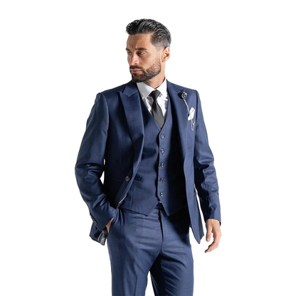 Chelsea Men’s Royal Blue Pinstripe Three-Piece Suit – Slim Fit, Peak Lapel