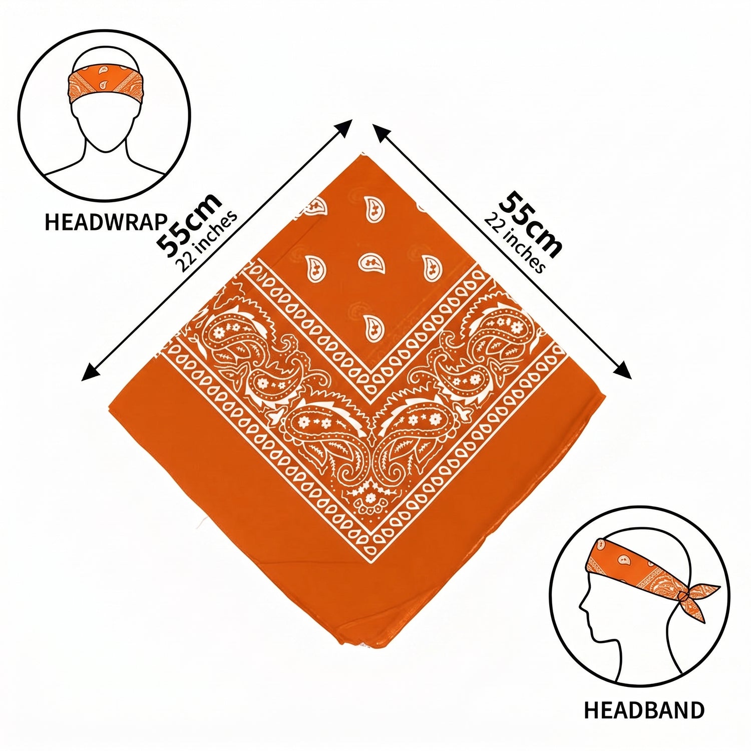 Orange Paisley Cotton Bandana in 3 Pack